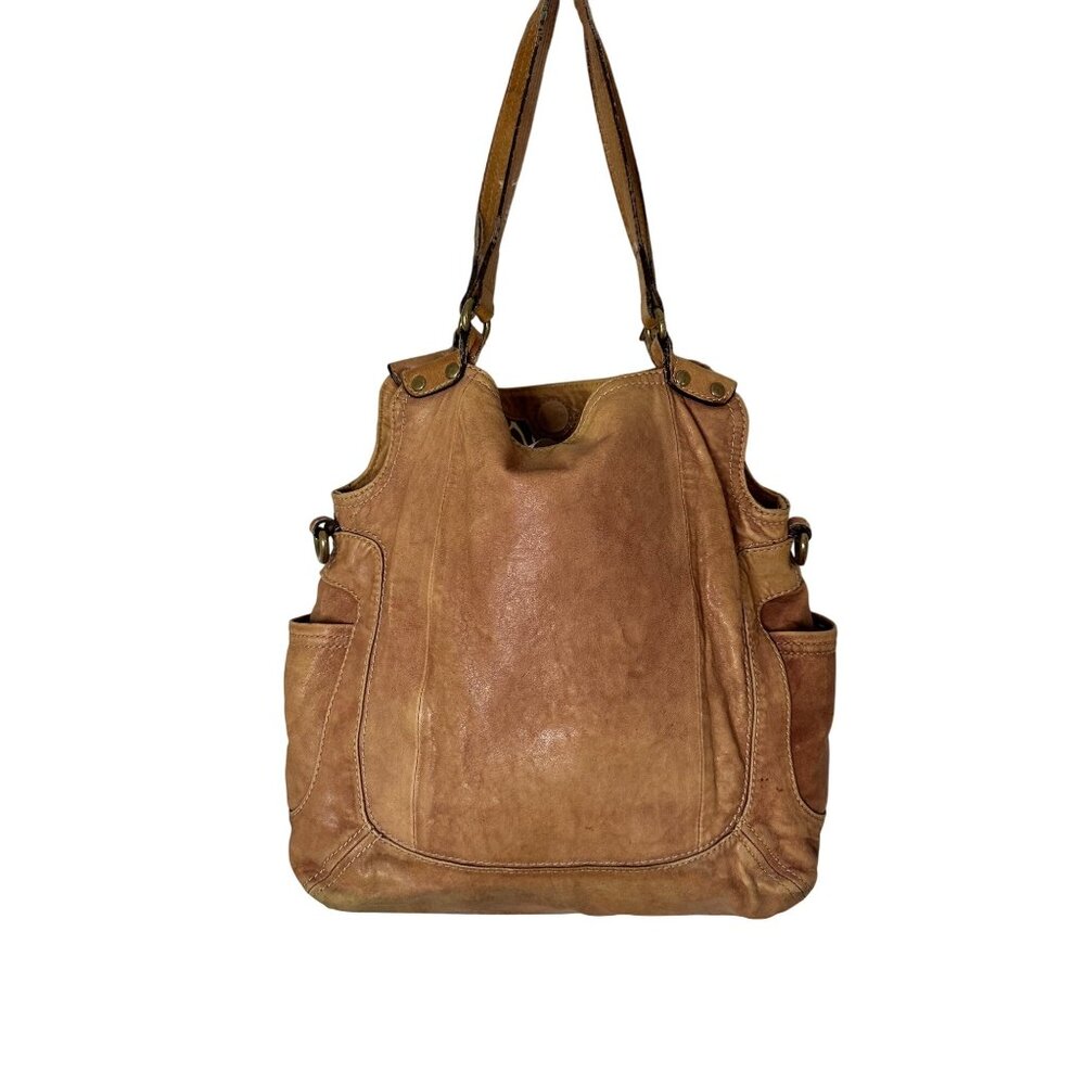 Vintage Fossil Large Brown Leather Shoulder Bag Multiple Pockets & Key Charm Y2k